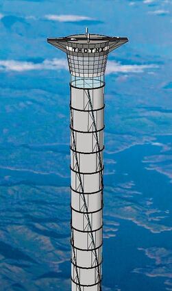 <p>So soll der "space elevator" aussehen. In 20 Kilometern Höhe sollen Raumflugzeuge starten und landen können, die Waren oder auch Passagiere transportieren.</p>