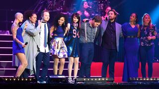 <p>Die Stimmen Deutschlands in der SAP Arena bei The Voice of Germany: (v.l.) Denise Beiler, Tiffany Kemp, Michi Bauereiss, Dimi Rompos, Jamie Lee Kriewitz, Ayke Witt, Tobias Vorwerk, Mary Summer und Isabel Ment.</p>