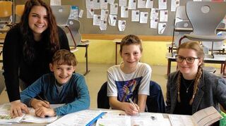 <p>Fit in Englisch: die Lernagentinnen Alice Granato und Michelle Kotecki mit ihren Schützlingen Linus Zöller und Sebastian Held.</p>