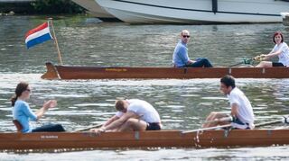 <p>Wettstreit auf dem Neckar: Herzogin Kate (im vorderen Boot links) beim Rennen gegen ihren Mann Prinz William (oben links).</p>