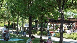 Beim Picknick im Park der Schloss-Schule Ilvesheim entspannten sich Eltern und Kinder im Schatten der vielen Bäume. Für die jungen Besucher gab es auch Spielstationen.