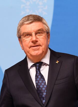IOC-Präsident Thomas Bach während einer Pressekonferenz bei den Winterspielen.