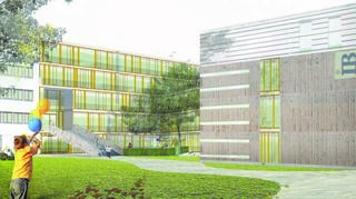 Im Innenhof des künftigen Bildungscampus (links) treffen Kindergartenkinder und Schüler mit Studenten zusammen. Verantwortlich für das Großprojekt ist der Internationale Bund (IB), einer der großen Anbieter von Jugend-, Sozial- und Bildungsarbeit in Deutschland. Aktiv ist der IB seit langem auch in Mannheim.
