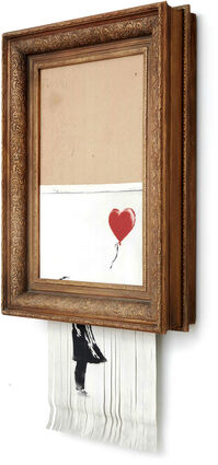 Zum Ersten, zum Zweiten, geschreddert: Banksy-Bild „Girl with Balloon“ bei der Sotheby’s-Versteigerung.