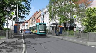 So soll die barrierefreie Haltestelle Hagellochstraße nach dem Umbau für die Linie 10 aussehen.