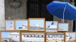 Von Banksy? Das zusammengesetzte Bild eines Kreuzfahrtschiffs.