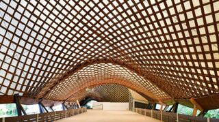 Blick auf die Deckenkonstruktion der Multihalle im Herzogenriedpark in Mannheim. Tragwerk und Dachhaut werden nun bis 2023 erneuert.