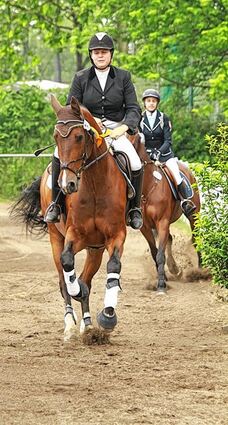 <p>Andrea Dewald (l.) auf Royal Flash vom PZRRV Heddesheim siegte in einer Punktespringprüfung. Dressur und Springen standen beim großen Turnier am Wochenende in Ladenburg auf dem Programm.</p>