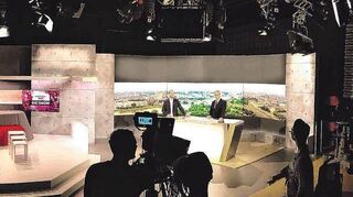 Blick ins Studio des Rhein-Neckar-Fernsehens (RNF) in Mannheim.