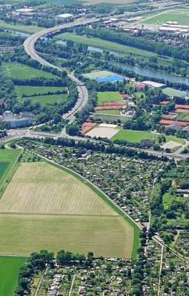 Blick auf die Kleingartenanlage (Luftbild aus dem Juni 2017).