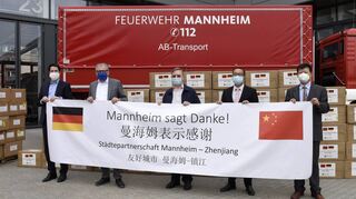 Hilfe in der Krise: Mannheims chinesische Partnerstadt Zhenjiang hat der Stadt 100.000 Mund-Nasen-Masken gespendet.