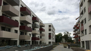 Erstmals seit 20 Jahren hat die GBG wieder Neubau-Sozialwohnungen errichtet, an der Thomas-Jefferson-Straße im neuen Stadtteil Franklin. Sie sollen im August fertig sein.