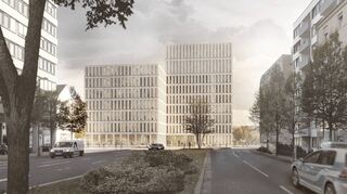 So sieht der Siegerentwurf des Architektenwettbewerbs für das Polizeipräsidium aus – mit Blick von der Heinigstraße nach Süden.