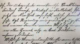 Fotografie des Briefes, den Friedrich Trump 1905 an die Behörden in der Pfalz schrieb.