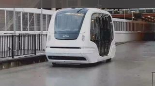 Standbild aus der Videoschalte zur Übergabe des Förderbescheids für das fahrerlose Shuttle: Der autonome Bus wird ab 2022 im Franklin-Quartier unterwegs sein.