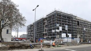 Bauarbeiten auf dem Mannheimer Postquadrat.