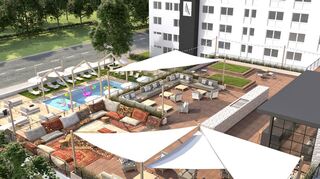 Pool, Pizzasteinofen, Sonnenliegen – der „Campus68“ bietet viel mehr als ein normales Jugendhotel. Hier die Simulation der Architekten.