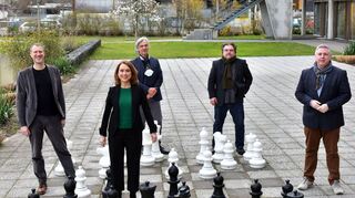 Vor der kulturpolitischen Talkshow im „MM“ (v.l.): Christian Holtzhauer, Petra Olschowski, Stefan M. Dettlinger, Jörg-Peter Klotz und Thorsten Riehle.