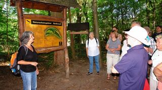 <p>Mit ihren Erklärungen kann Naturkundlerin Gabriele Baier (links) bei ihrer Führung über die Reißinsel ihre Zuhörer für die Natur begeistern.</p>
