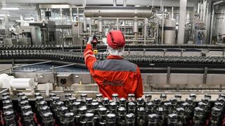 Im Mannheimer Werk des Abfüllers  laufen Glasflaschen vom Band.