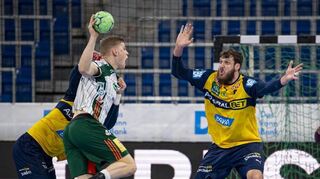 Mait Patrail (rechts, hier gegen den Hannoveraner Martin Hanne) ist eine große Stütze in der Löwen-Abwehr.