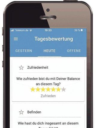 Mit der App "DE-RENA" von Binacon können Nutzerinnen und Nutzer ihre täglichen Erfolge bewerten.