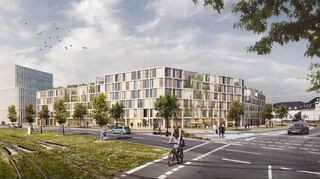So wird das Gelände auf der Schafweide in Zukunft aussehen – links am Eck das neue Studio des SWR.