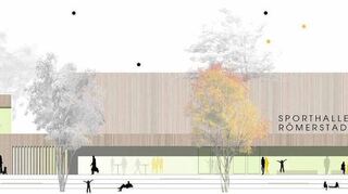 DIe Nordansicht der neuen Sporthalle, wie sie nach dem jetzt präsentierten Siegerentwurf aussehen könnte.