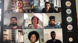 Die Vertreterinnen und Vertreter der teilnehmenden Organisationen im Videocall.