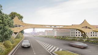 So soll die Brücke zwischen dem Taylor-Gelände (rechts das „E-Gebäude“) und dem Käfertaler Wald aussehen. Ob die geschlossene Bauweise so bleibt, wird noch geprüft.