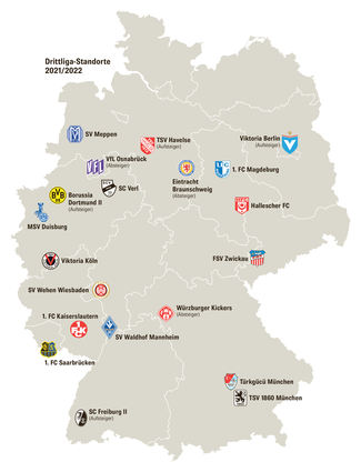 Die Standorte der Drittligisten der Saison 2021/22.