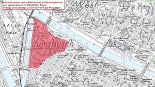 Im rot markieren Bereich gilt die neue Allgemeinverfügung für den Jungbusch.