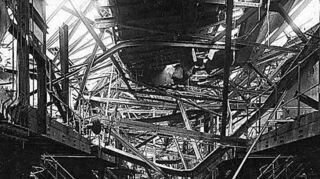 Blick in das zerstörte Oppauer Werk der BASF nach der Explosionskatastrophe.