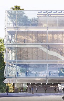 Siegerentwurf des Berliner Architekturbüros Henn für das neue Forum Deutsche Sprache auf dem Alten Meßplatz.