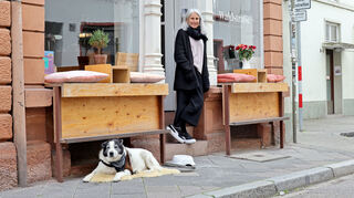 Der Hund Joko von Deborah Musso darf nicht mehr auf dem Gehweg vor dem Fenster der Tengallery liegen.