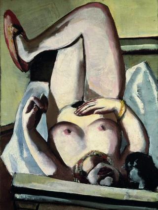 Max Beckmann, „Weiblicher Akt mit Hund“, 1927.