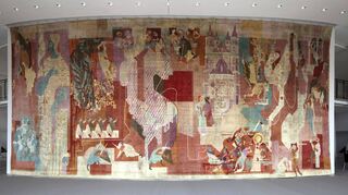 Der fragliche Gobelin, der „Nibelungenteppich“ nach dem Entwurf von Hermann Kaspar, umgesetzt von der Gobelinmanufaktur Edith Müller-Ortloff in Meersburg am Bodensee.