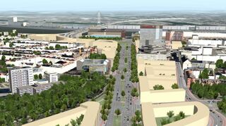 So sahen die ursprünglichen Pläne für die neue Stadtstraße aus. Mit der nachträglich integrierten Verschwenkung wird das Rathaus-Center weichen müssen.