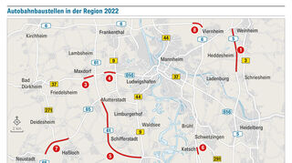 Autobahnbaustellen in der Region 2022.