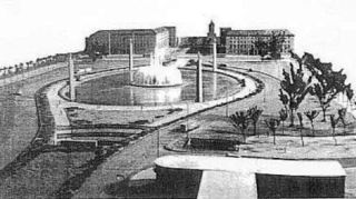 Das im Nationalsozialismus geplante Brunnenensemble auf dem Friedensplatz.
