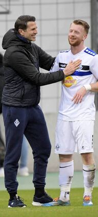 Trainer Patrick Glöckner (l.) und Torjäger Dominik Martinovic.