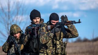 Soldaten des Asow-Bataillons bei einer strategischen Übung.