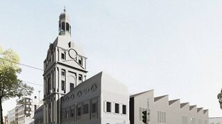 Die Form der alten Fassade als Holz-/Stahlkonstruktion vor einen Neubau setzen – so hat sich das Julia Clemenz vorgestellt.