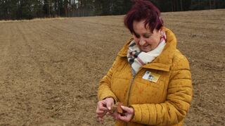 Gästeführerin Maria Weibl findet vor Ort Überreste der Grundmauern.