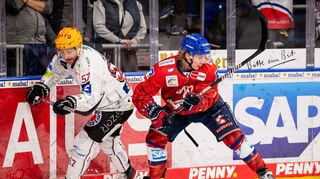 Bereits am Freitag trafen Alex Friesen (l.) von den Pinguins und Florian Elias von den Adlern aufeinander.