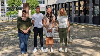 Die Elternvertreter (v.l.) Tanja Hahn (Dalberg-Grundschule), Markus Buch, Ulrike Lulei (CBG) und Sibel Vasiliadis (Merian-Realschule) sind Teil des Mensa-Teams.