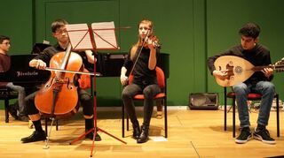 Beispiel für gelungene musikalische Arbeit am Moll-Gymnasium: der Kammermusikabend 2019 in den Reiss-Engelhorn-Museen mit Samir Sandouk (v.l.), Hyouk Im, Johanna Volk und Jabir Ungan.