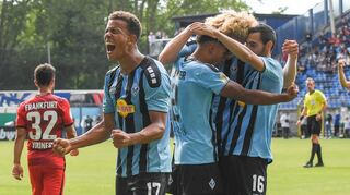 Unbändiger Jubel wie hier beim Pokal-Coup gegen Frankfurt – diese Emotionen will der SVW seinen Fans auch in der nächsten Pokalrunde bescheren.