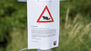 Mit diesen Hinweisschildern warnt die Stadt Hundehalter.