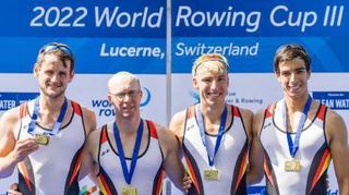 Erfolgreiche Regatta in Luzern: Simon Klüter, Johannes Ursprung, Fabio Kress und Joachim Agne (v.l.).